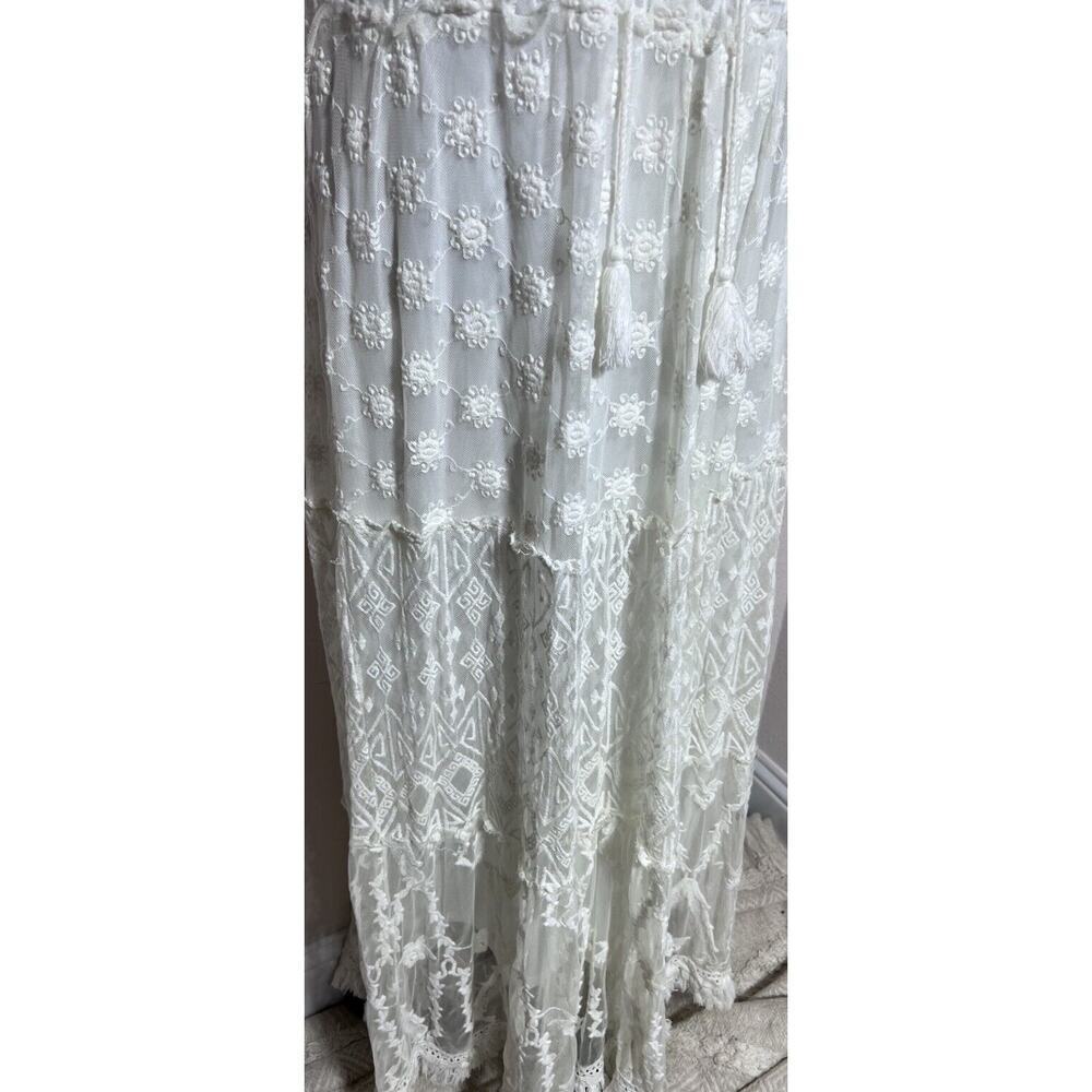 White Lace Long Maxi Dress Sz Large Boho Cottagecore Lined Cotton By Vasna - Picture 13 of 13